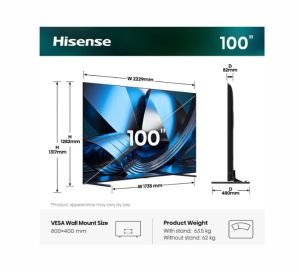 Телевизор Hisense, 100''U7SE,ULED Smart, FALD, 165Hz, 5000:1,Quantum Dot, Dolby vision IQ,Vidaa, ADS, Black