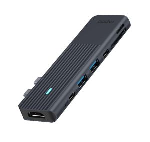 Мултипортов адаптер, RAPOO UCM-2003, 7 в 2, USB-A, USB-C, HDMI, SD/MicroSD, Черен