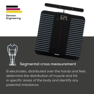 Везна Beurer BF 990 WIFI/Bluetooth 8-electrode diagnostic bathroom scale with extendable handpiece for full body analysis; 5 activity levels; 8 user memories; 180 kg