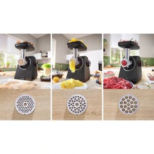 Месомелачка Bosch MFWS440B, Meat mincer - MultiPower 1900 W, Planetary gearbox, 2,5 kg/min, kebbe attachment, sausage attachment, reverse function, Black