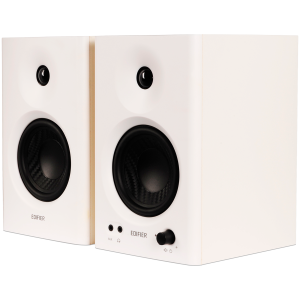 Edifier MR4 Active Studio Monitors, RCA, AUX, TRS, 1-inch Tweeters, 4-inch Woofers, 42W (RMS), Control Knob, White