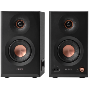 Edifier MR5 Active Studio Monitors (Tri-amped), BT V6.0, Balanced XLR, Balanced TRS, RCA and AUX, with headphone output, 5-inch woofers, 3.75-inch mid-range drivers, and 1-inch silk dome tweeters, 110W (RMS), Room Acoustic Compensation, Black