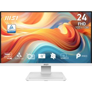 Монитор MSI PRO MP241W E14V Proffesional Bussiness Monitor, 23.8", 1ms, 144Hz VA, 1920x1080, AMD FreeSync, EyesErgo, Anti-flicker, Eye-Q Check, Project Mode, HDR Ready, 250nits AG, 3500:1, 100M:1, sRGB 98%, DP, HDMI, Tilt, VESA 100, White, 2.94kg