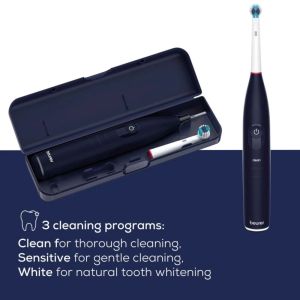 Електрическа четка за зъби Beurer TB 50 Electric toothbrush; Integr. pressure sensor; 3 cleaning programs; 45 days Battery life; 2-min timer; Oscillating, pulsating, brushing technology; Incl. charger, USB cable with adapter, storage box & CBH; black