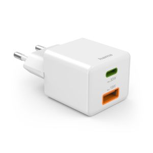 HAMA Бързо мини зарядно, 30 W, 1x USB-C, 1x USB-A, PD, бял