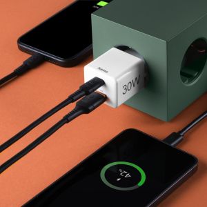 HAMA Бързо мини зарядно, 30 W, 1x USB-C, 1x USB-A, PD, бял