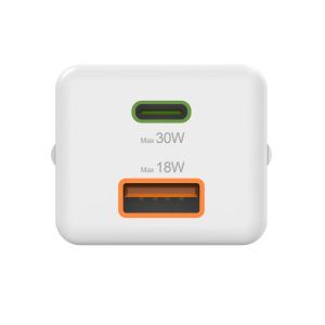 HAMA Бързо мини зарядно, 30 W, 1x USB-C, 1x USB-A, PD, бял