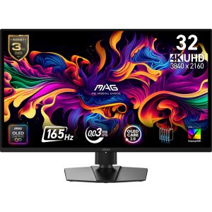 Монитор MSI MAG 322UP QD-OLED E16 Gaming Monitor, 31.5", 0.03ms, 165Hz, 3840x2160, G-SYNC, AMD FreeSync Premium Pro, AI Vision, Console Mode, ClearMR 10000, HDR True Black 400, Type-C(15W PD), DP(1.4a), 2xHDMI(2.1), Pivot, Heigh Adj., VESA 100, Black, 7.7