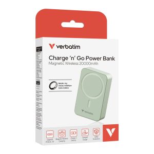 Външна батерия Verbatim Charge 'n' Go Essentials Power Bank Magnetic Wireless 20000mAh Green