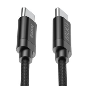 Hama Кабел за зареждане, "Fabric", USB-C - USB-C, 100 W, 3 m, Nylon, black
