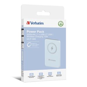 Външна батерия Verbatim MCP-5BE Power Pack 5000 mAh with UBS-C PD 20W / Magnetic Wireless Charging 15W Blue