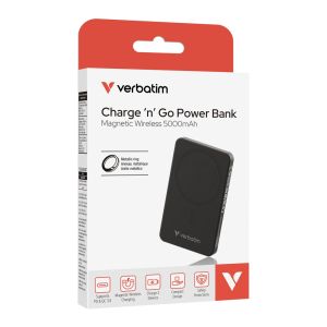 Външна батерия Verbatim Charge 'n' Go Essentials Power Bank Magnetic Wireless 5000mAh Black