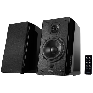 Edifier R2000DB 2.0 Bookshelf Speakers, Bluetooth, 3.5mm to RCA, Optical, 1-inch Tweeters, 5-inch Drivers, 120W (RMS), Control Knobs and Remote Control, Black