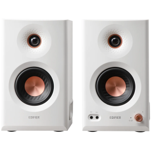 Edifier MR5 Active Studio Monitors (Tri-amped), BT V6.0, Balanced XLR, Balanced TRS, RCA and AUX, with headphone output, 5-inch woofers, 3.75-inch mid-range drivers, and 1-inch silk dome tweeters, 110W (RMS), Room Acoustic Compensation, White