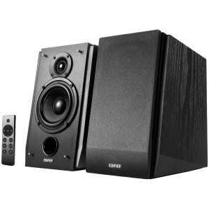 Edifier R1855DB 2.0 Bookshelf Speakers, BT V5.1, Optical, Coaxial, RCA, 0.75-inch Tweeters, 4-inch Drivers, Sub-Out, 70W (RMS), Control Knobs and Remote Control, Matte Black