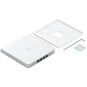 UBIQUITI U6 Enterprise In-Wall, 10 spatial streams, 115 m² (1,250 ft²) coverage, 600+ connected devices, Powered using PoE+/PoE++, (4) GbE ports with (1) PoE output, 2.5 GbE uplink.