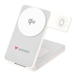 Външна батерия Verbatim Foldable 3-in-1 Qi2 Magnetic Wireless Power Bank 10000 mAh White