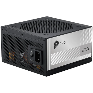 MSI PRO A850PL PCIE5, 850W, 80 Plus Platinum, 120mm Fluid Dynamic Bearing Fan, Protections: OCP/OTP/OPP/SCP/OVP/UVP/SIP/NLO, Dimensions: 150mmx150mmx86mm, 7Y Warranty
