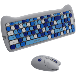Комплект клавиатура и мишка Canyon Kitty Edition 2.4GHz Безжичен Scissor 1600DPI Син (CNS-HSETW6BL)