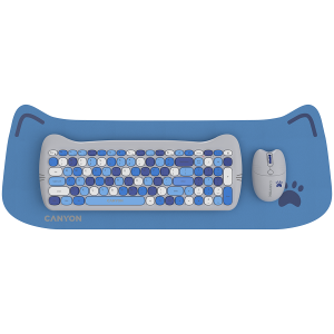 Комплект клавиатура и мишка Canyon Kitty Edition 2.4GHz Безжичен Scissor 1600DPI Син (CNS-HSETW6BL)