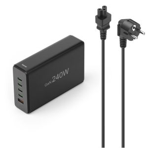 HAMA Зарядна станция 240 W, GaN, Fast Charger, 4 x USB-C, 1 x USB-A, PD