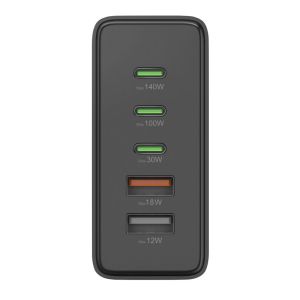HAMA Зарядна станция 140 W, GaN, Fast Charger, 3 x USB-C, 2 x USB-A, PD
