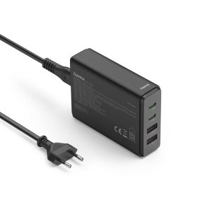 HAMA Зарядна станция 65 W, GaN, Fast Charger, 2 x USB-C, 2 x USB-A, PD