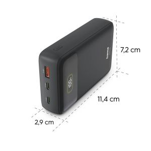 HAMA Външна батерия "PD20-W20", 20000 mAh, 3 изхода: 2 x USB-C, USB-A, Бързо зареждане