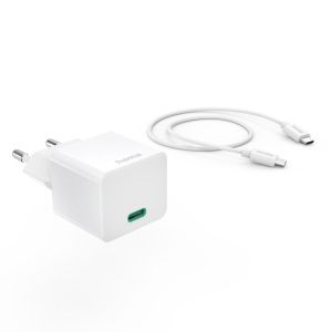 HAMA Комплект бързо мини зарядно с USB-C кабел за зареждане, PD, 20W, 1 м, бяло