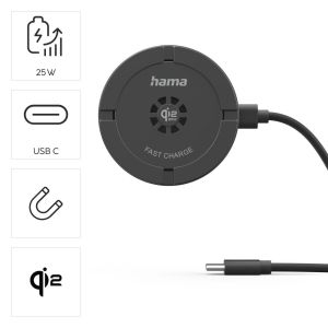 HAMA Безжично зарядно устройство Qi2 25W, бързо зареждане, черно