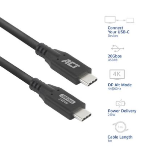 ACT Кабел USB-C - USB-C, 1 м / USB4, 20Gbps, 240W