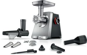 Месомелачка Bosch MFWS835M, SER8, Meat mincer, Blocking power: 2500W, 4,5 kg/min, 10-year motor, dishwasher safe, tomato press, kebbe att., sausage att., silver black