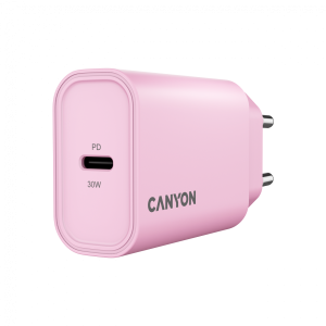 Захранващ адаптер Canyon OnCharge 30W USB-C PD Розов (CNE-CHA30CLPK)