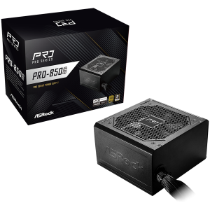 Asrock PRO-850G, 850W, 80 Plus GOLD, Non Modular PSU, 1x EPS 12V CPU(4+4pin), 2x PCIe (6+2pin), 2x 4-pin connectors, 4x SATA, OCP, SCP, OVP, UVP, OTP, OPP protections, 120 mm Fan, ATX 3.1, 3Y warranty