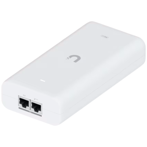 Ubiquiti UniFi 10G PoE+++ Adapter (90W), can power UniFi PoE+++ devices, reduce dependency on PoE switch power, and provide a Multi-Gigabit LAN connection, Contains RJ45 data input, AC cable with earth ground, and PoE+++ output