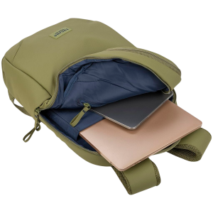 The Laser backpack for 15.6'' laptops and 16'' MacBooks, made from water-resistant resin-coated fabric obtained from recycled plastic, features a compact design and excellent pocket organization.