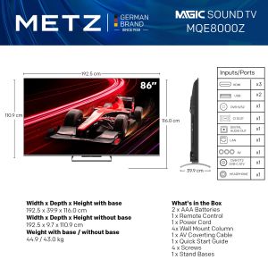 Телевизор METZ 86MQE8000Z, 86"(217 см), QLED, Google TV, 4K/UHD, 144Hz