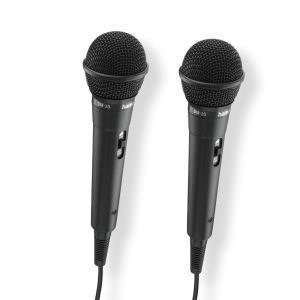 HAMA Аудио динамични микрофони “Karaoke”, Комплект 2 бр. с кабел жак 2,5 м + адаптер, вкл./изкл.