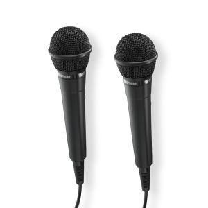 HAMA Аудио динамични микрофони “Karaoke”, Комплект 2 бр. с кабел жак 2,5 м + адаптер, вкл./изкл.