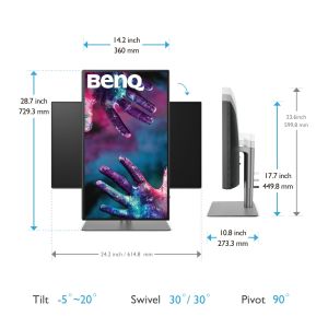 Монитор BenQ PD2725U 27" IPS LED 5ms 3840x2160 4K UHD, DesignVue Thunderbolt Mon, AQCOL., 100% sRGB, HDR400, B.I., LBL,KVM Sw, ICCsync, CAD/CAM, DualView, Contr.1200:1, 400 cd/m2, 2xHDMI, DP, Thb 3(PD65W, DP alt), USB3.1 Hub, Sp.2x2.5W, HAdj., Swivel, Til