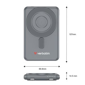 Външна батерия Verbatim Charge 'n' Go 2C Power Bank Magnetic Wireless 5000mAh with 2 USB-C Cables & Stand Grey