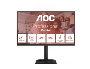 Монитор AOC 27E4U, 27" IPS WLED, 1920x1080@120Hz, 4ms GtG, 300cd m/2, 1500:1, 20M:1 DCR, Adaptive Sync, FlickerFree, Anti Blue Light, 2Wx2, Tilt, Height Adjust, Pivot, Swivel, D-SUB, HDMI, USB Hub