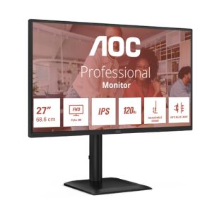 Монитор AOC 27E4U, 27" IPS WLED, 1920x1080@120Hz, 4ms GtG, 300cd m/2, 1500:1, 20M:1 DCR, Adaptive Sync, FlickerFree, Anti Blue Light, 2Wx2, Tilt, Height Adjust, Pivot, Swivel, D-SUB, HDMI, USB Hub