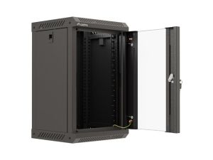 Комуникационен шкаф Lanberg rack cabinet 10" wall-mount 9U/300x300 (flat pack) with glass door black