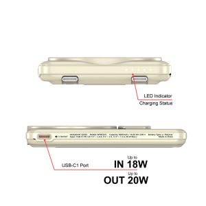 Външна батерия Verbatim Charge 'n' Go 2C Power Bank Magnetic Wireless 5000mAh with 2 USB-C Cables & Stand Gold