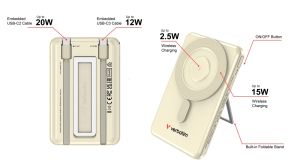 Външна батерия Verbatim Charge 'n' Go 2C Power Bank Magnetic Wireless 5000mAh with 2 USB-C Cables & Stand Gold