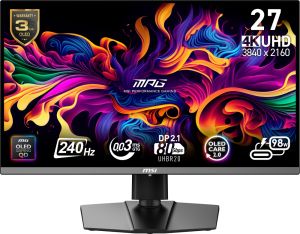Монитор MSI MPG 272URX QD-OLED Gaming Monitor, 26.5", 0.03ms, 240Hz, 3840x2160, G-SYNC, AMD FreeSync Premium Pro, AI Vision, Console Mode, ClearMR 13000, HDR True Black 400, Type-C(98W PD), DP(2.1a), 2xHDMI(2.1), USB Hub, Pivot, Heigh Adj., VESA, Black, 8
