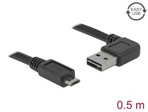 Кабел Delock EASY-USB 2.0 Type-A мъжко angled left / right > USB 2.0 Type Micro-B мъжко 0,5 m