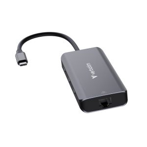 Мултипорт адаптер Verbatim Essentials USB-C към HDMI 4K RJ45 3xUSB-A PD 100W (32157)