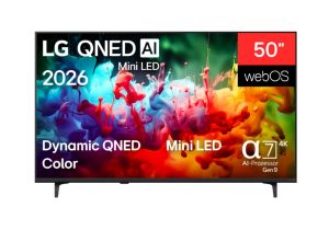 Телевизор LG 50QNED71B3B., 50" 4K QNED MiniLED Smart TV, 3840x2160, DVB-T2/C/S2, Alpha 7 AI Processor, HDR10 / HLG, webOS 26 ThinQ, VRR / ALLM / HGiG, 4K Super Upscaling, WiFi 5, Bluetooth 5.3, AirPlay 2, LAN, CI, HDMI, AI Sound Pro, Google Cast, 2 pole S